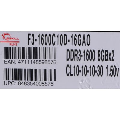 G.SKILL ARES DDR3 2x8GB 1600MHz CL10 XMP LOW PROFILE F3-1600C10D-16GAO