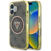 Guess IML Metal Glitter 4G Circle Triangle MagSafe Case für iPhone 16 - Braun