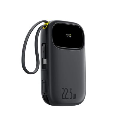 2. Baseus EnerFill FC31 10000 mAh 22,5 W Powerbank mit Digitalanzeige und 2 integrierten Kabeln (USB-C + Lightning) - Schwarz
