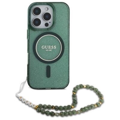 2. Guess IML Glitter With Pearl Strap MagSafe-Hülle für iPhone 16 Pro Max – Grün