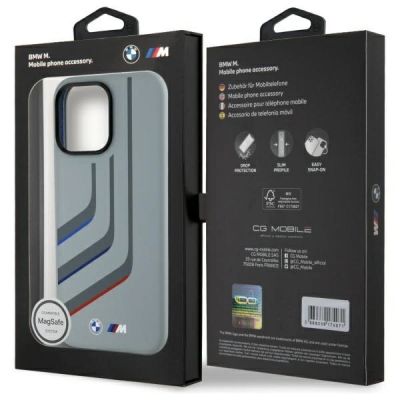 8. BMW Silikonhülle mit Kurvenlinien und MagSafe-Design für iPhone 16 Pro Max – Grau