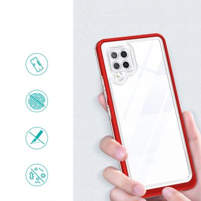 2. Klare 3in1 Hülle für Samsung Galaxy A42 5G Frame Gel Cover Rot