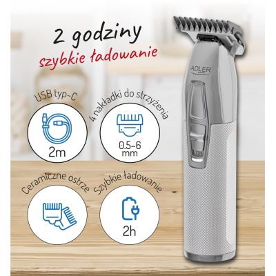 16. ADLER AD 2836s Silberner USB-Trimmer