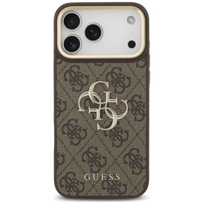 3. Guess 4G Big 4G Classic Logo Big Strap Metal Buttons Schutzhülle für iPhone 18 Pro Max / 17 Pro Max – braun