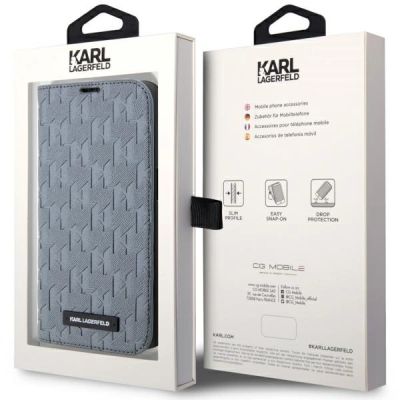7. Karl Lagerfeld KLBKP14LSAKLHPG iPhone 14 Pro 6,1" Bücherregal Silber/Silber Saffiano-Monogramm
