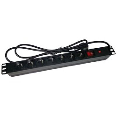 Alantec 19"-Steckdosenleiste 230 V – 7 Steckdosen (Typ E – CEE 7/5), mit LED-Schalter, Überlastschutz, 1,8 m CEE 7/7-Kabel (PZ071U)
