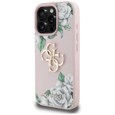 2. Guess Grained Roses Big 4G Logo iPhone 16 Pro Max Hülle - Rosa