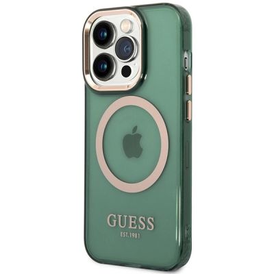 2. Guess GUHMP14LHTCMA iPhone 14 Pro 6,1" grün/khaki Hartschale Gold Outline Translucent MagSafe