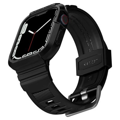 8. Spigen Rugged Armor Pro Hülle mit Armband für Apple Watch 4/5/6/7/8/SE (44/45 mm) – Schwarz