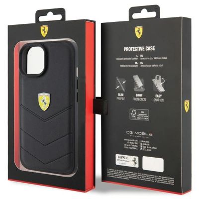 8. Ferrari Quilted Metal Logo-Hülle für iPhone 15 – Schwarz