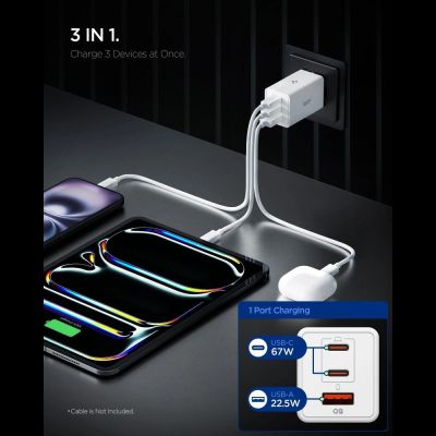 3. Spigen Essential EE673EU 3-Port 67W Wandladegerät – Weiß