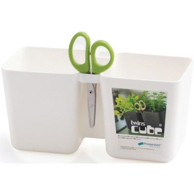 TWINS CUBE KRÄUTERTOPF MIT SCHERE WEISS