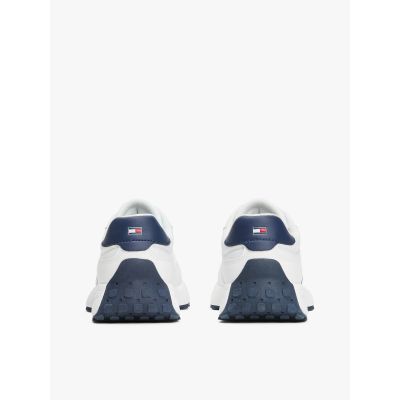 3. Tommy Hilfiger Damen-Sneaker mit Flaggenmuster, niedrigem Schnitt, Schnürung, T3X9-33877-1695X336-X336, Weiß/Blau