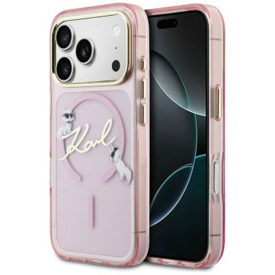 Karl Lagerfeld IML Choupettes Karl Script Logo MagSafe Hülle für iPhone 17 Pro - Pink