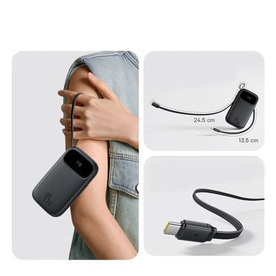 10. Baseus EnerFill FC31 QPow3 10000mAh 45W Powerbank mit Digitalanzeige und 2 integrierten USB-C-Kabeln – Schwarz