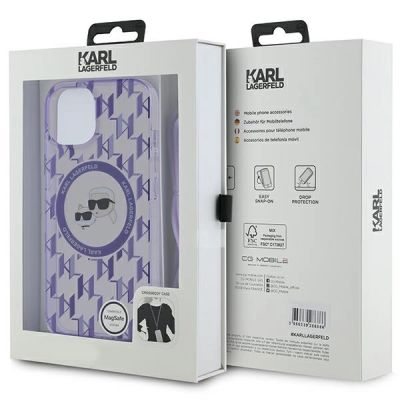 7. Karl Lagerfeld IML Crossbody Monogram Karl & Choupette Head MagSafe-Hülle für iPhone 15 / 14 / 13 – Lila
