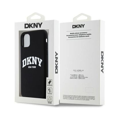 4. DKNY Liquid Silicone MagSafe Hülle für iPhone 11/Xr, Weiß, mit aufgedrucktem Logo, Schwarz