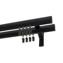 Doppelte Apartment-Gardinenstange Schwarz 400 cm mit Gardinenclips KOWALSKI