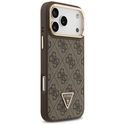 4. Guess 4G PU Dreieck-Logo & Standkamera Magsafe Hülle für iPhone 17 Pro Max - Braun