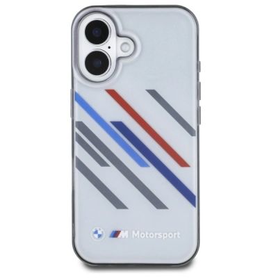 3. BMW Motosport IML Random Stripes Hülle für iPhone 16 – Grau