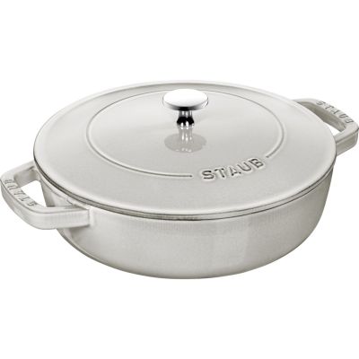 Tiefe Schmorpfanne mit Deckel Staub – 24 cm, weiße Trüffel
