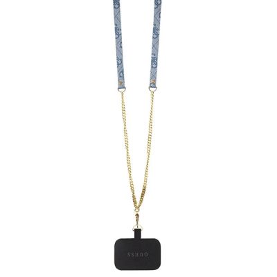 6. Guess Crossbody 4G Metall-Logo-Hülle für iPhone 14 Pro – Blau