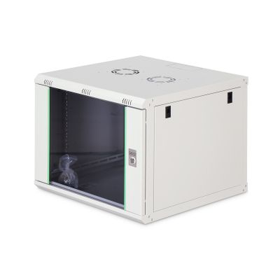 DYNAmic 19" 9U 600x600 Wand-Netzwerkschrank, Glastür, grau, ungeteilt, montiert, 60 kg