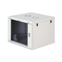 DYNAmic 19" 9U 600x600 Wand-Netzwerkschrank, Glastür, grau, ungeteilt, montiert, 60 kg