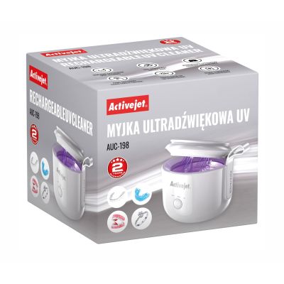 2. Activejet AUC-198 kabelloser Ultraschall-UV-Reiniger. Für Zahnprothesen, Zahnspangen und Schmuck, weiß.