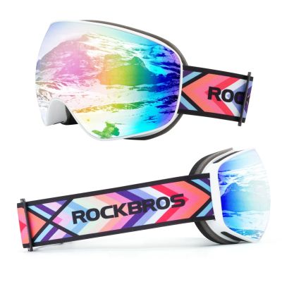 Rockbros SP284 Skibrille – Mattweißer Rahmen, graue Polycarbonat-Linse mit kirschrosa Spiegelglas, Kinder