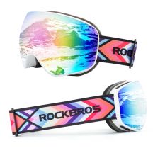 Rockbros SP284 Skibrille – Mattweißer Rahmen, graue Polycarbonat-Linse mit kirschrosa Spiegelglas, Kinder