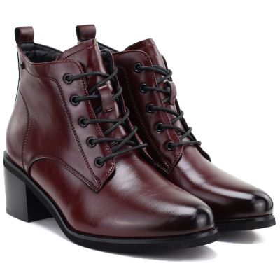 5. Damen-Schnürstiefeletten aus Leder mit hohem Absatz, bordeauxrot, Vinceza EN27-133107