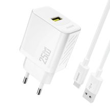 Dudao A27STEU 25W GaN USB-A Wandladegerät mit USB-A- und USB-C-Kabel – Weiß