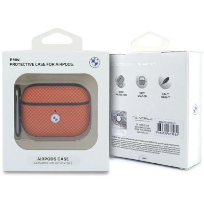 4. BMW Logo-Hülle aus strukturiertem Kevlar-Metall für AirPods Pro 3 – Orange