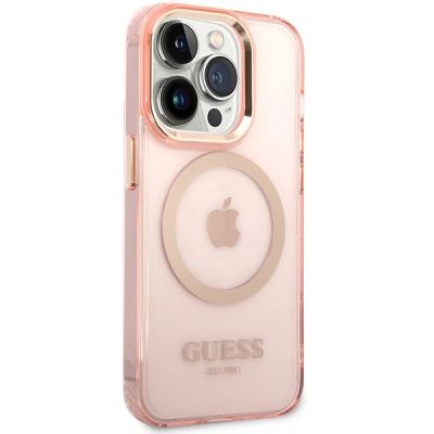 4. Guess GUHMP14XHTCMP iPhone 14 Pro Max 6,7" rosa/rosa Hartschale Gold Outline Translucent MagSafe