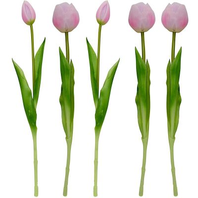 25. Strauß aus 5 rosa Pfingstrosen-Tulpen, 39 cm, naturgetreue Frühlingsdekoration