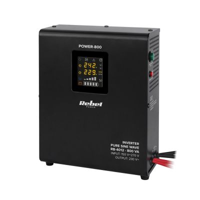 5. Rebel POWER-800 Wandmontiertes Notstromaggregat – Sinus-Wechselrichter mit Ladefunktion, 12 V/230 V, 800 VA/500 W