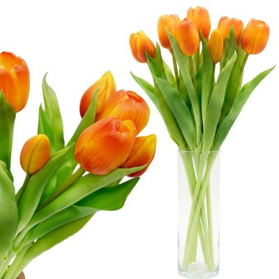 8. Strauß aus 7 orangefarbenen Tulpen, 31 cm, naturgetreue Frühlingsdekoration