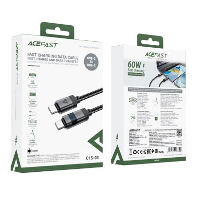 5. Acefast C15-03 USB-C - USB-C-Kabel mit Display 480Mb/s 60W 1,2m - Schwarz