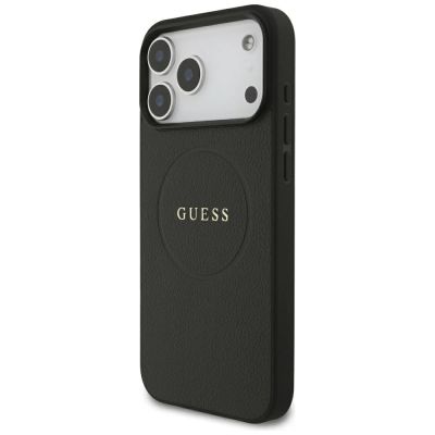 2. Guess MagSafe Hülle mit genarbtem Goldring für iPhone 18 Pro Max / 17 Pro Max – Schwarz