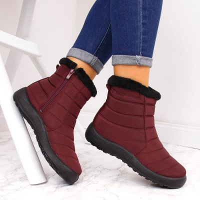 9. NEWS W EVE181C wasserdichte Schneestiefel mit Reißverschluss, Burgunderrot 