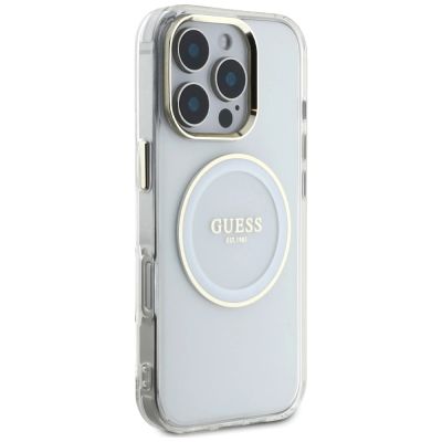 4. Guess IML Metal Colored Circle Classic Logo MagSafe Hülle für iPhone 16 Pro - Weiß
