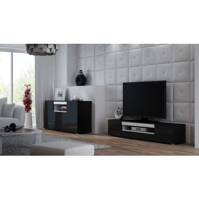 4. TV-Schrank VIVA 180 schwarz/glänzend schwarz+weiß