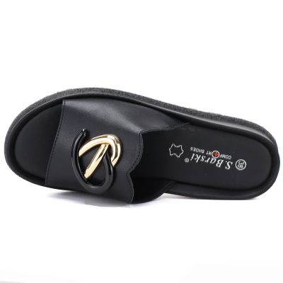 3. Schwarze Keilsandalen aus Leder für Damen, S.Barski KV61-6046