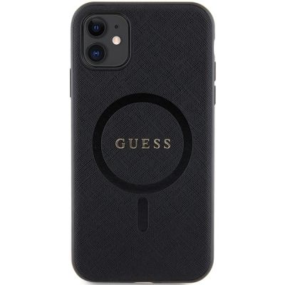 3. Guess GUHMN61PSAHMCK Hülle für iPhone 11 / Xr – schwarzes Saffiano MagSafe