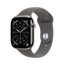 Apple Watch Series 11 GPS + Cellular 46mm Gehäuse aus Natur-Titan mit Sportarmband in Steingrau - S/M (MFCW4ZR/A)