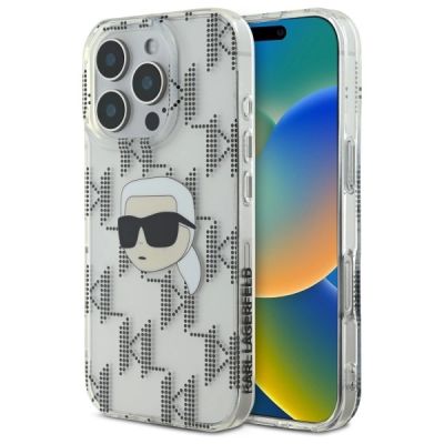 Karl Lagerfeld IML Karl Head galvanisierte Hülle für iPhone 16 Pro - Transparent