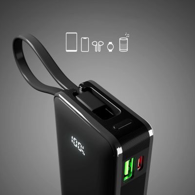 6. Powerbank SBS 10000 mAh 20W mit integriertem USB-C-Kabel und Digitalanzeige - schwarz