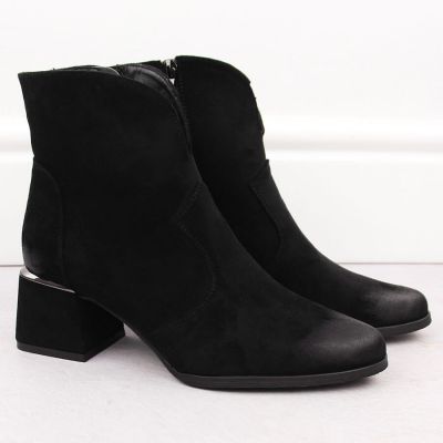 2. Schwarze Wildleder-Ankle-Boots mit hohem Absatz für Damen, Potocki 12422