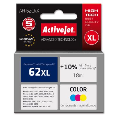 Activejet AH-62CRX Tinte (ersetzt HP 62XL C2P07AE; Premium; 18 ml; Farbe)